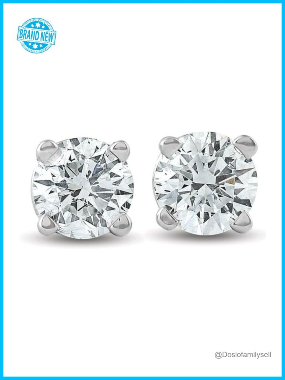 Genuine White Diamond Stud Earrings 14K White Gold 1/3 CT TW Prong
